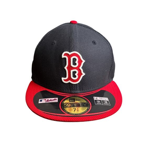 Boston Red Sox Cap‎ Hat Fitted Size 7 1/4 Black Embroidered New Era MLB 6302 - Picture 1 of 11